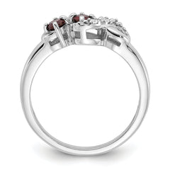 Sterling Silver Rhodium-plated Garnet and CZ Swirl Ring