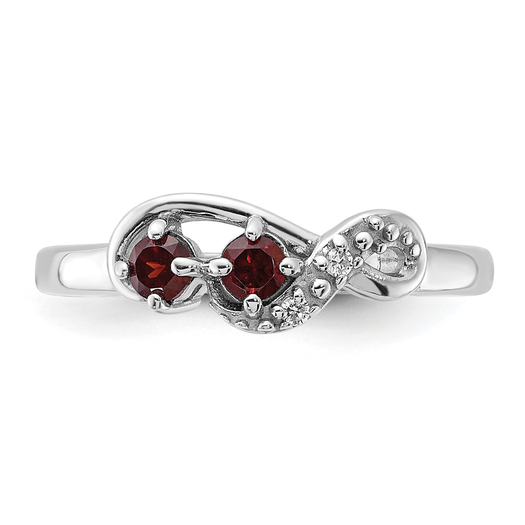 Sterling Silver Rhodium-plated Garnet and CZ Swirl Ring