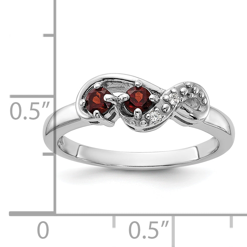 Sterling Silver Rhodium-plated Garnet and CZ Swirl Ring