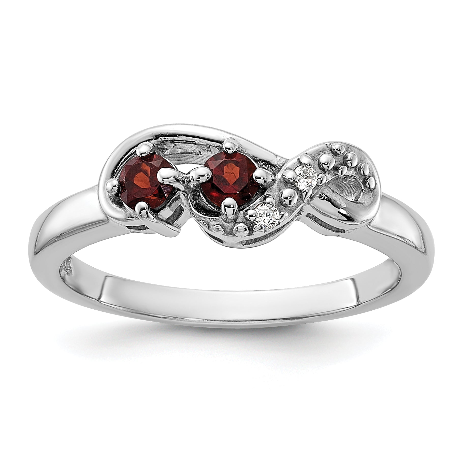 Sterling Silver Rhodium-plated Garnet and CZ Swirl Ring