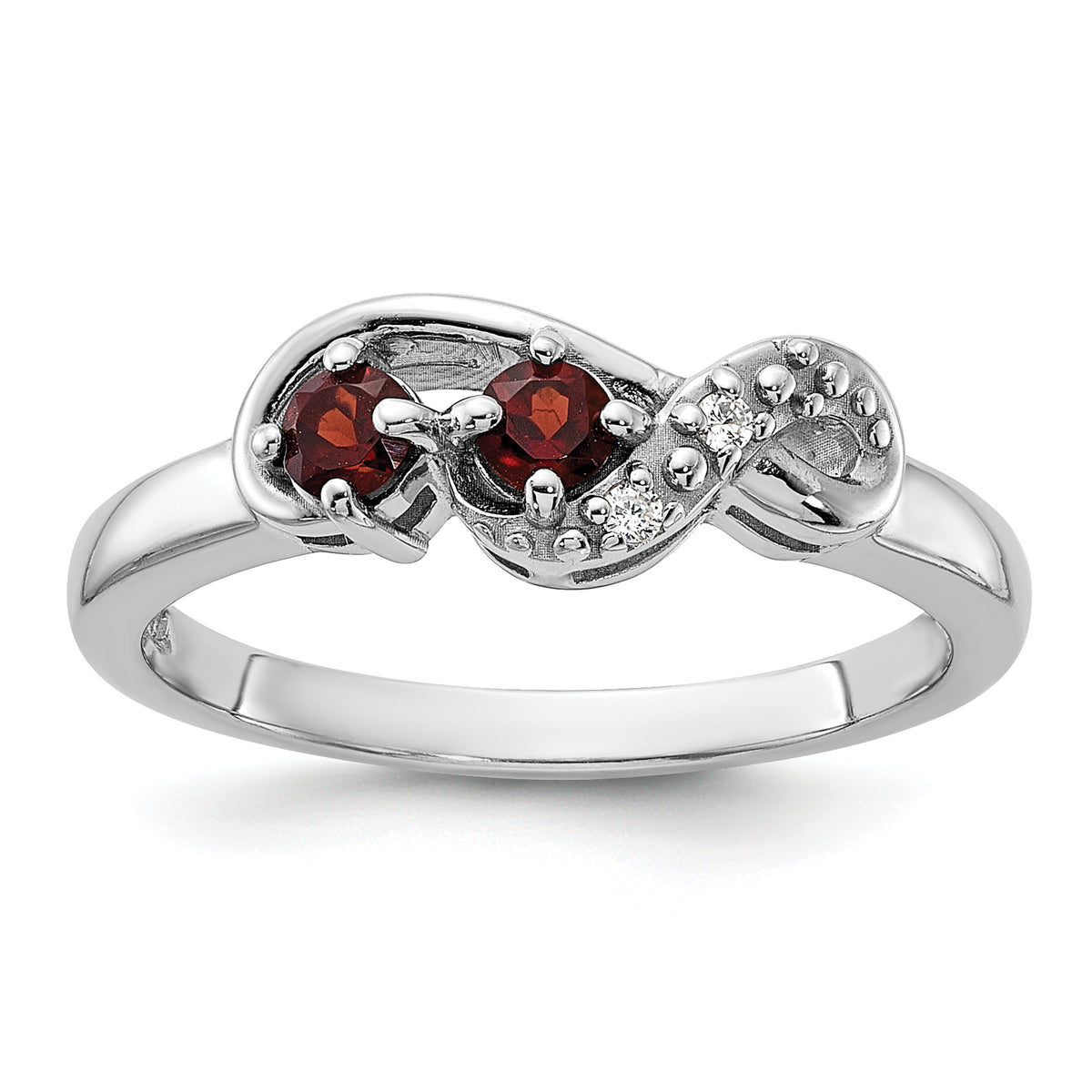 Sterling Silver Rhodium-plated Garnet and CZ Swirl Ring