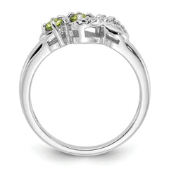 Sterling Silver Rhodium-plated Peridot and CZ Swirl Ring