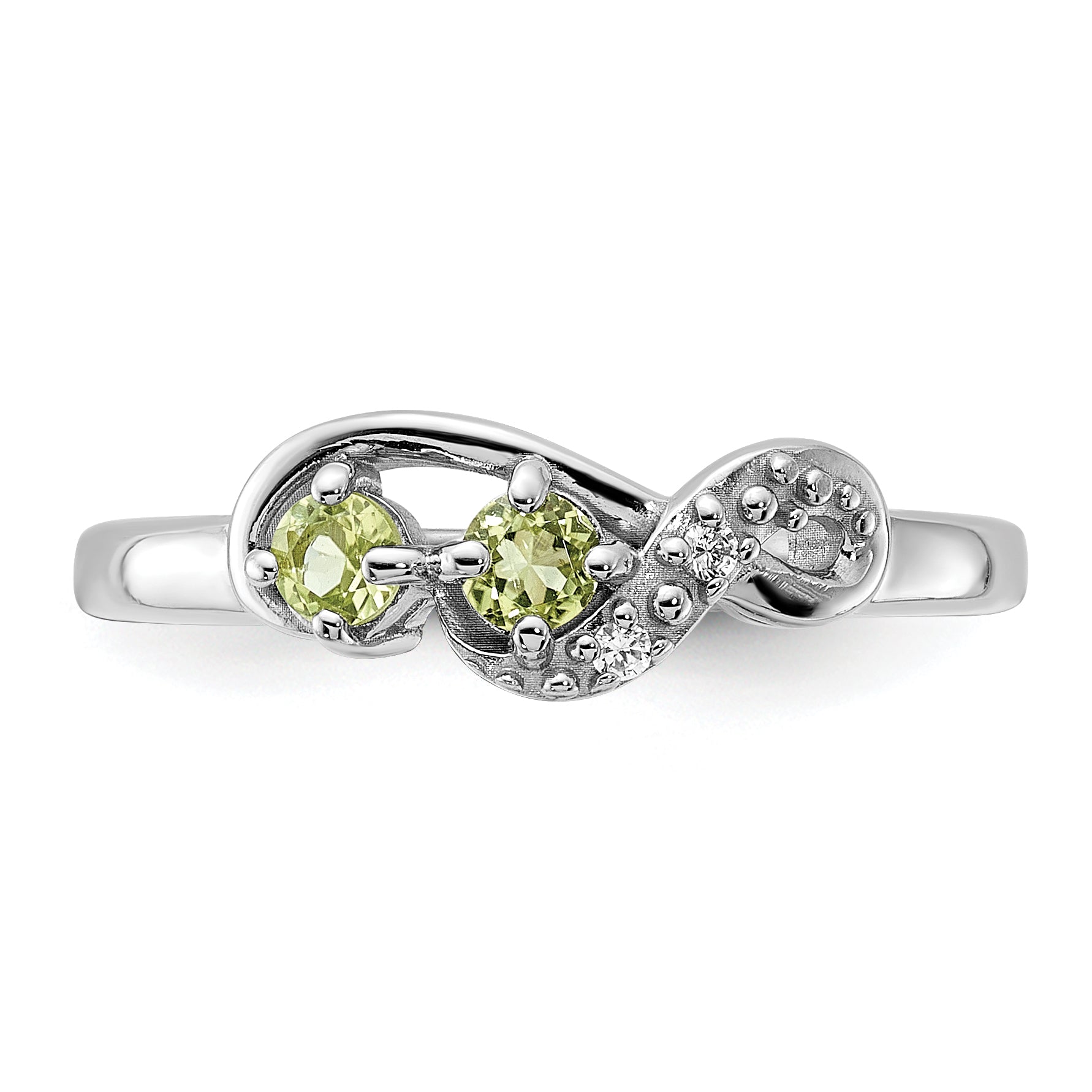 Sterling Silver Rhodium-plated Peridot and CZ Swirl Ring