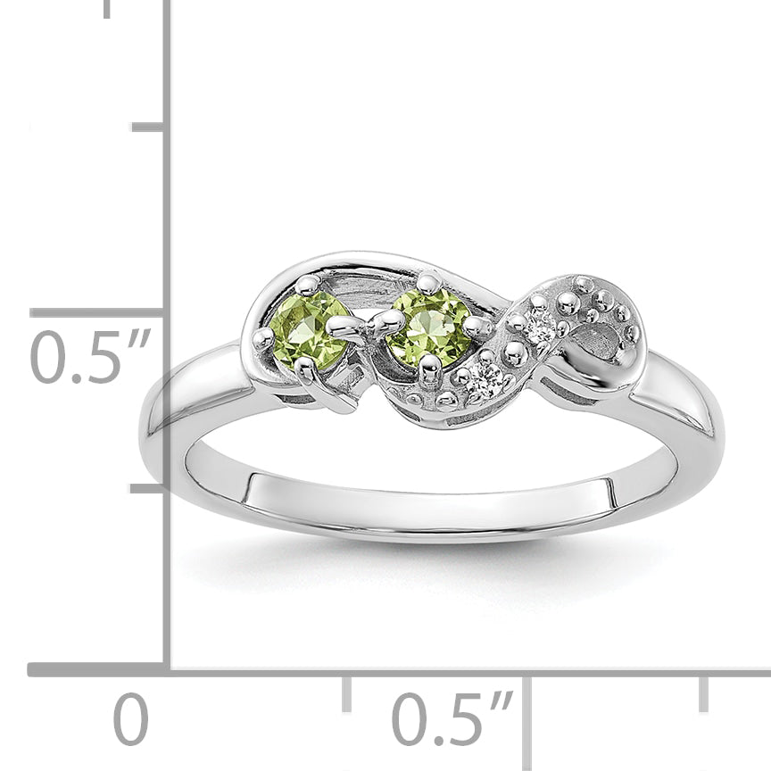 Sterling Silver Rhodium-plated Peridot and CZ Swirl Ring