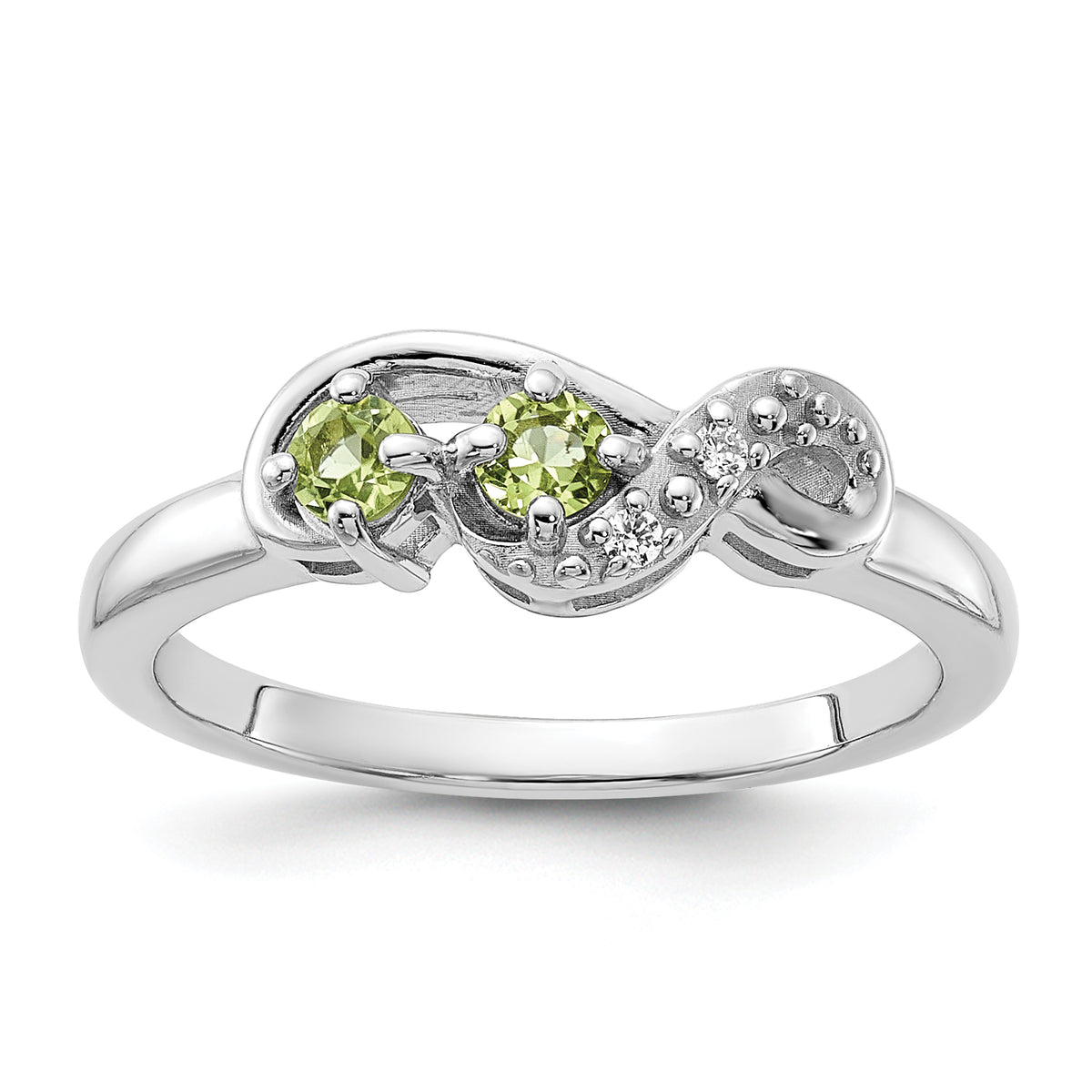 Sterling Silver Rhodium-plated Peridot and CZ Swirl Ring