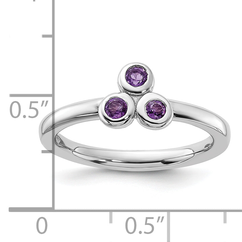 Sterling Silver Rhodium-plated Amethyst Ring