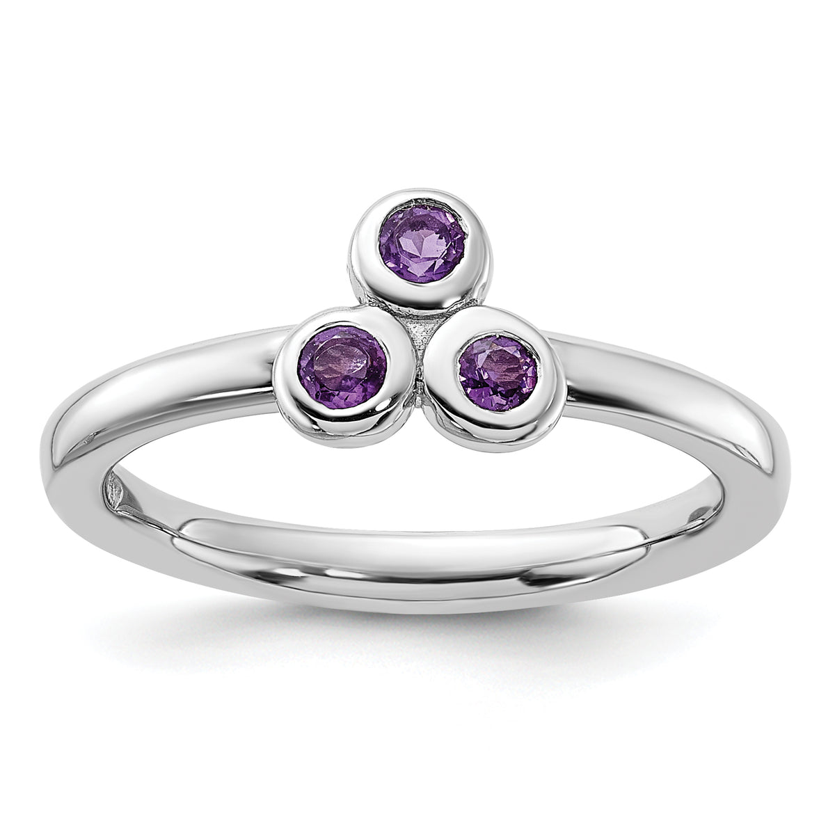 Sterling Silver Rhodium-plated Amethyst Ring