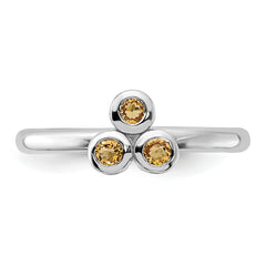 Sterling Silver Rhodium-plated Citrine Ring