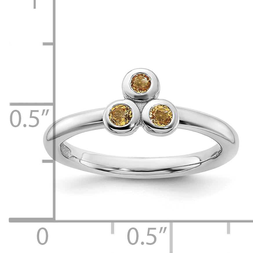 Sterling Silver Rhodium-plated Citrine Ring