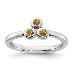 Sterling Silver Rhodium-plated Citrine Ring