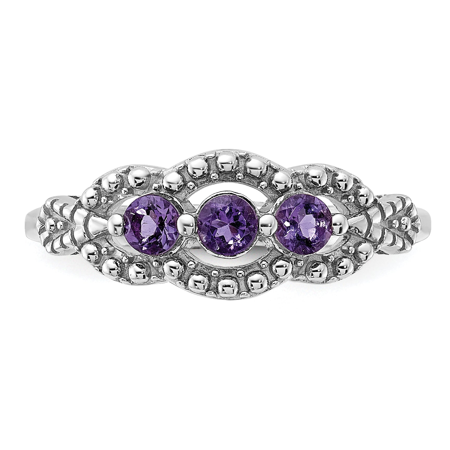 Sterling Silver Rhodium-plated Amethyst Ring