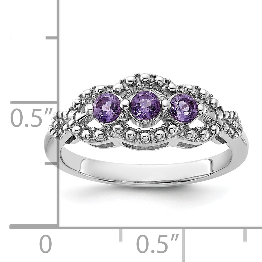 Sterling Silver Rhodium-plated Amethyst Ring