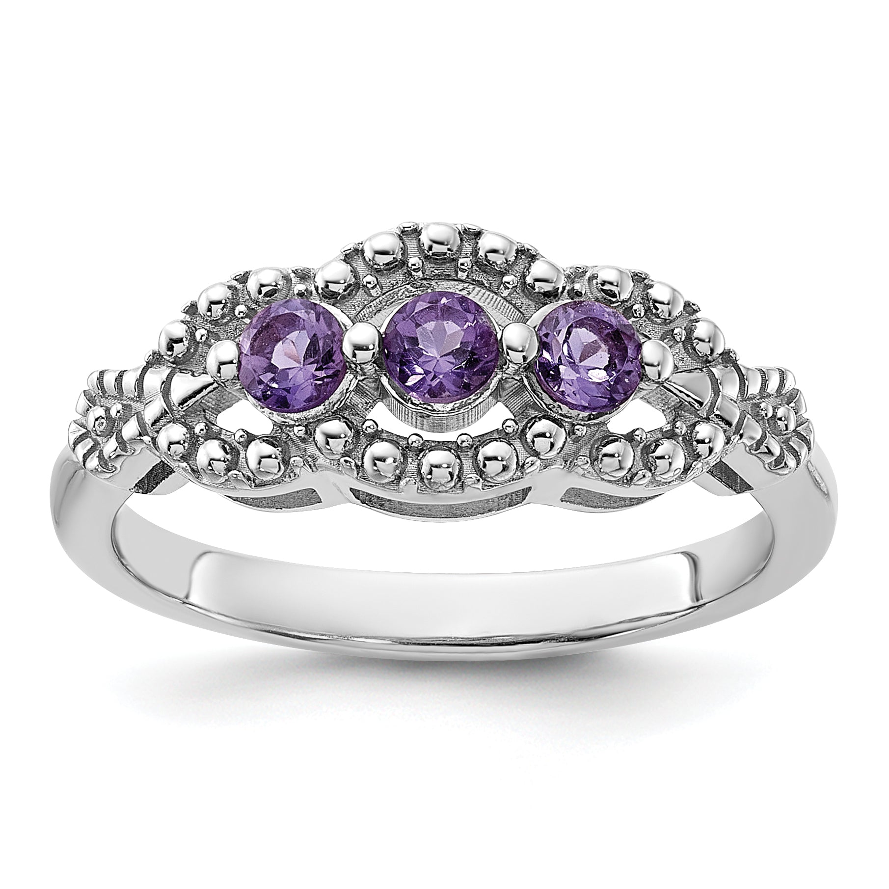 Sterling Silver Rhodium-plated Amethyst Ring