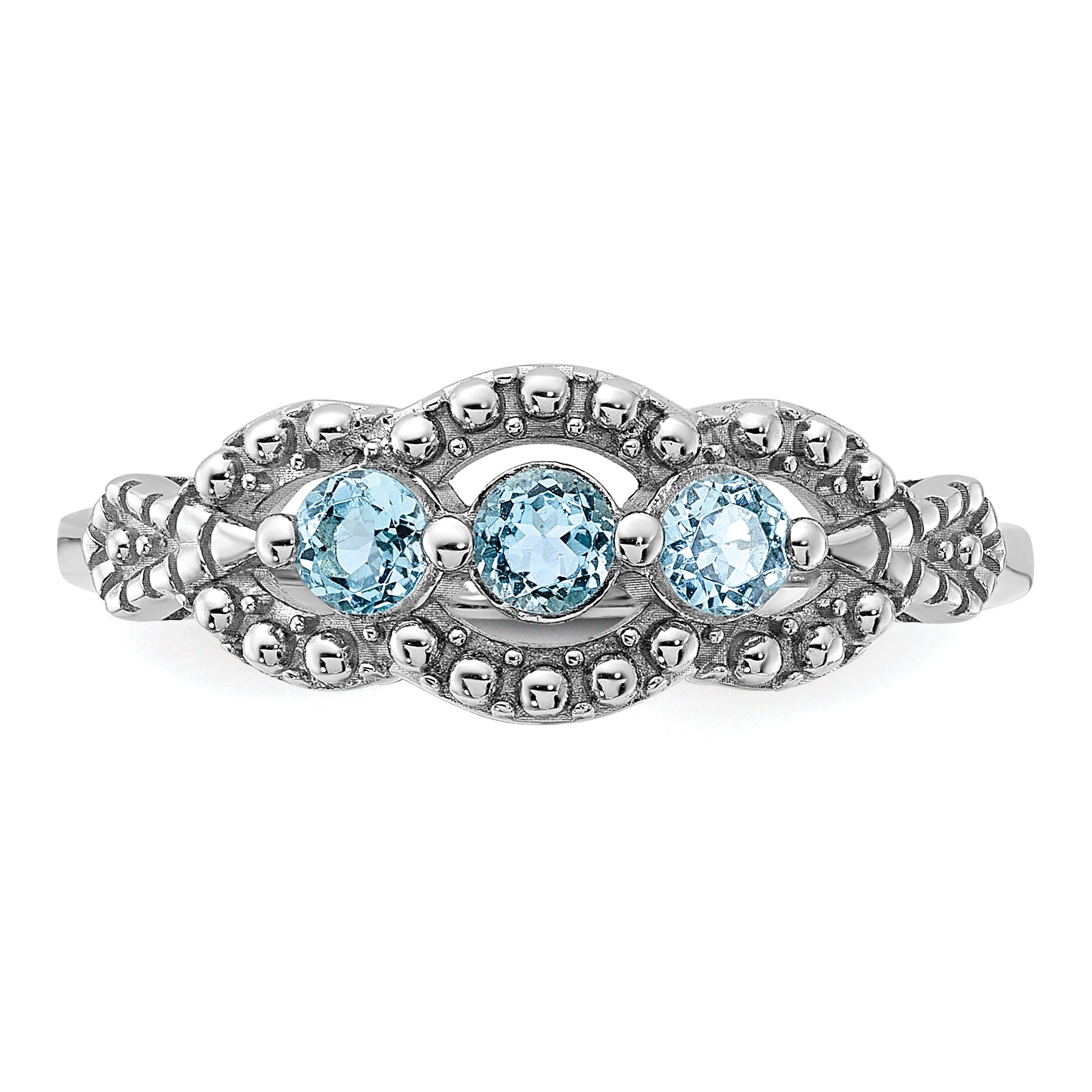 Sterling Silver Rhodium-plated Light Swiss Blue Topaz Ring