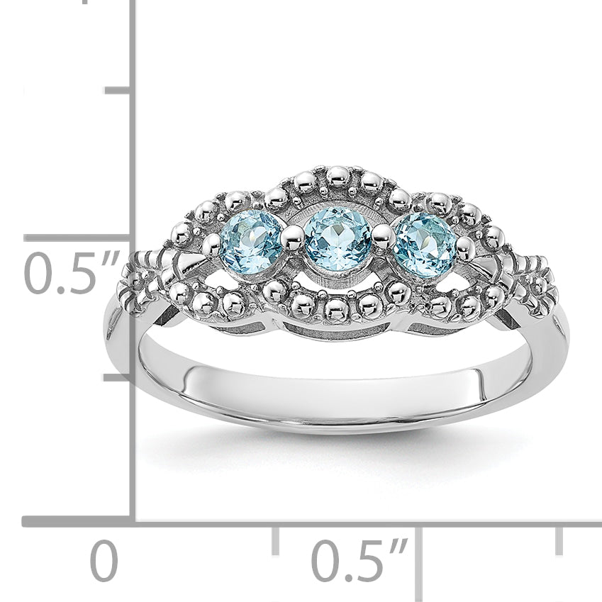 Sterling Silver Rhodium-plated Light Swiss Blue Topaz Ring