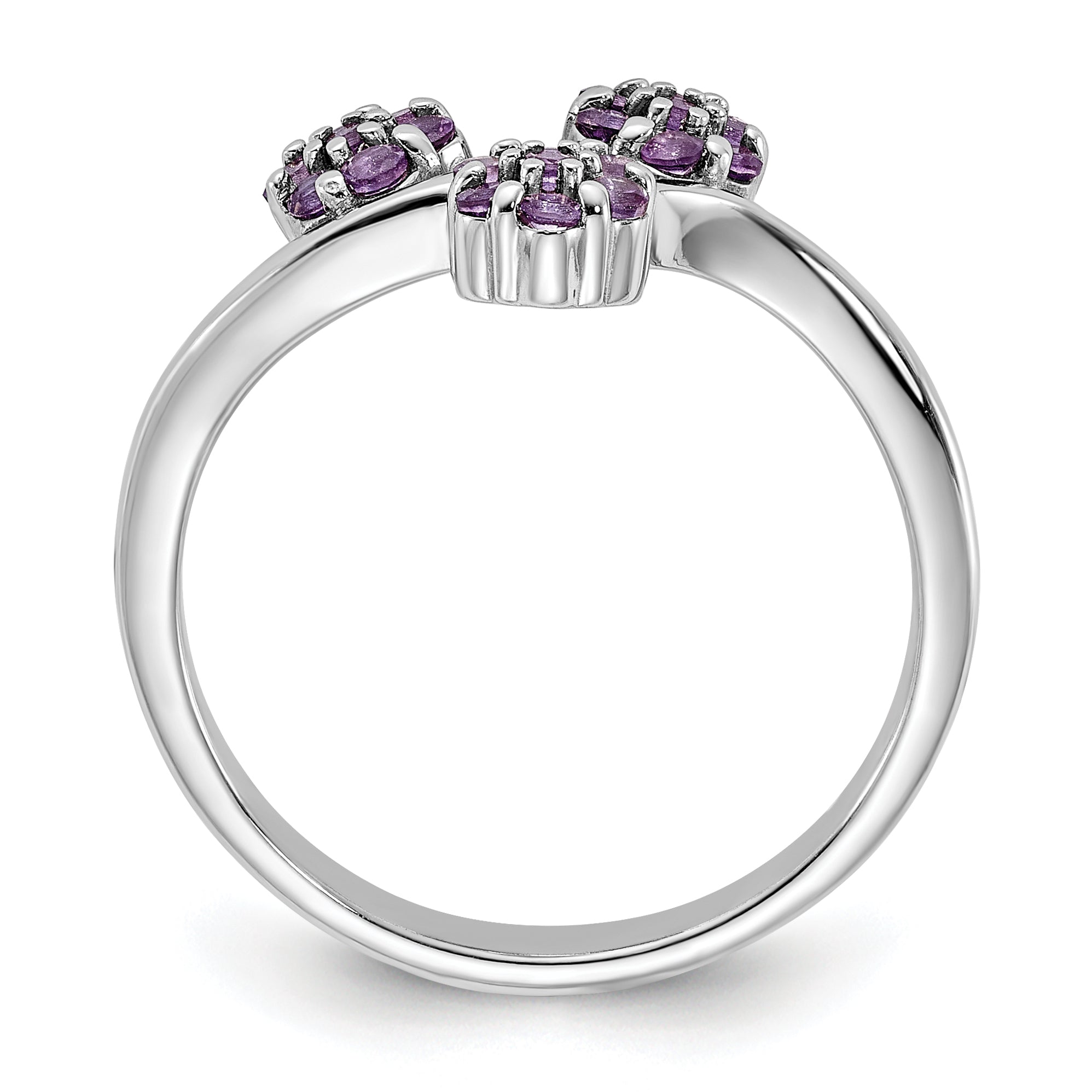 Sterling Silver Rhodium-plated Amethyst Flowers Ring