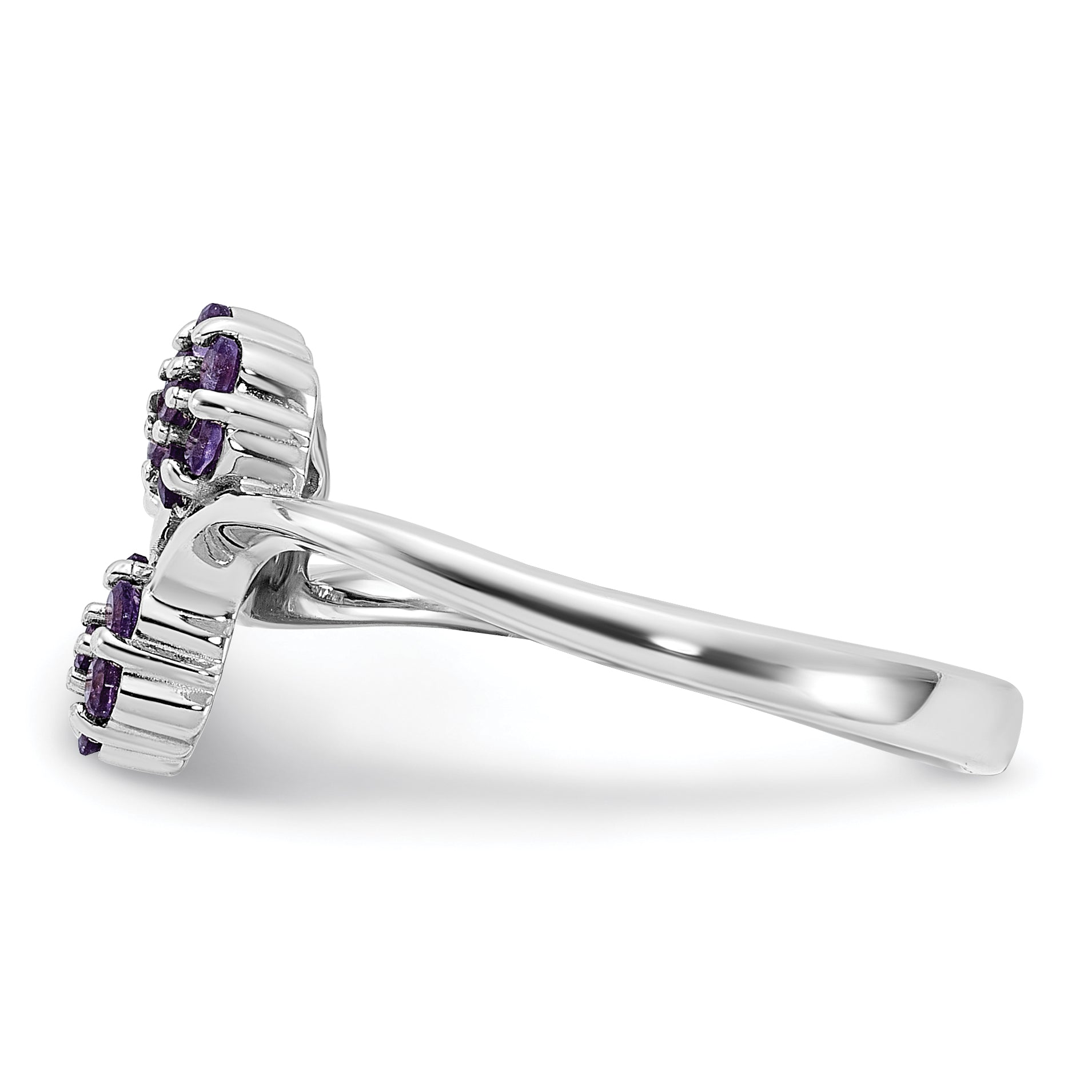 Sterling Silver Rhodium-plated Amethyst Flowers Ring