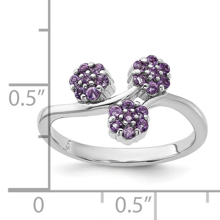 Sterling Silver Rhodium-plated Amethyst Flowers Ring