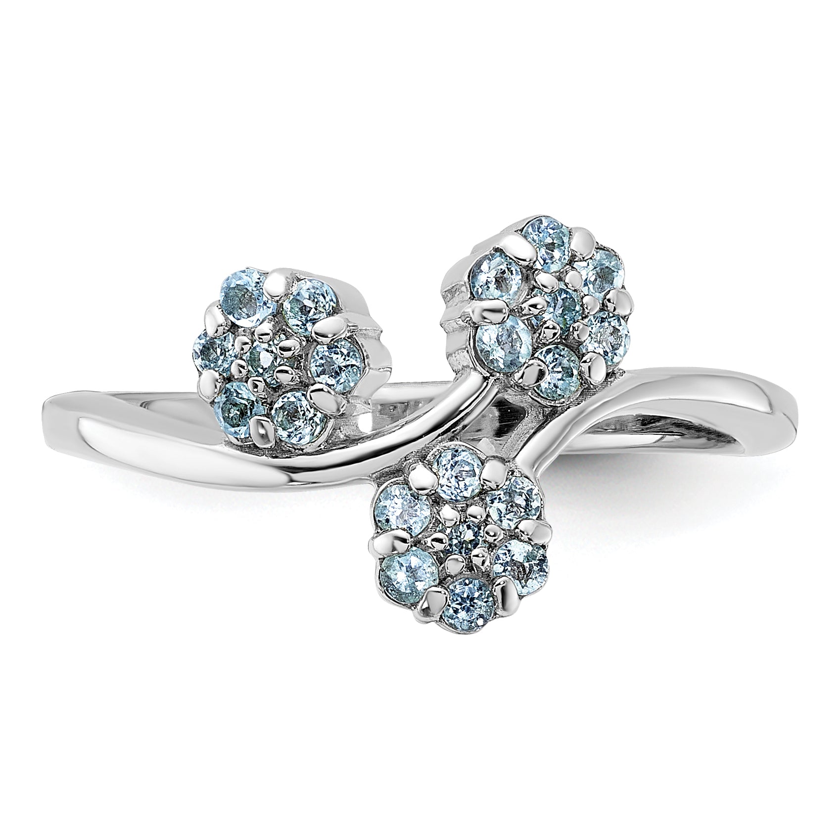 Sterling Silver Rhodium-plated Light Swiss Blue Topaz Flowers Ring