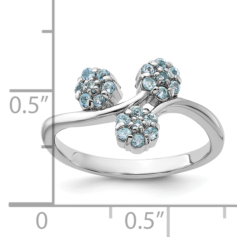 Sterling Silver Rhodium-plated Light Swiss Blue Topaz Flowers Ring