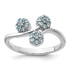 Sterling Silver Rhodium-plated Light Swiss Blue Topaz Flowers Ring