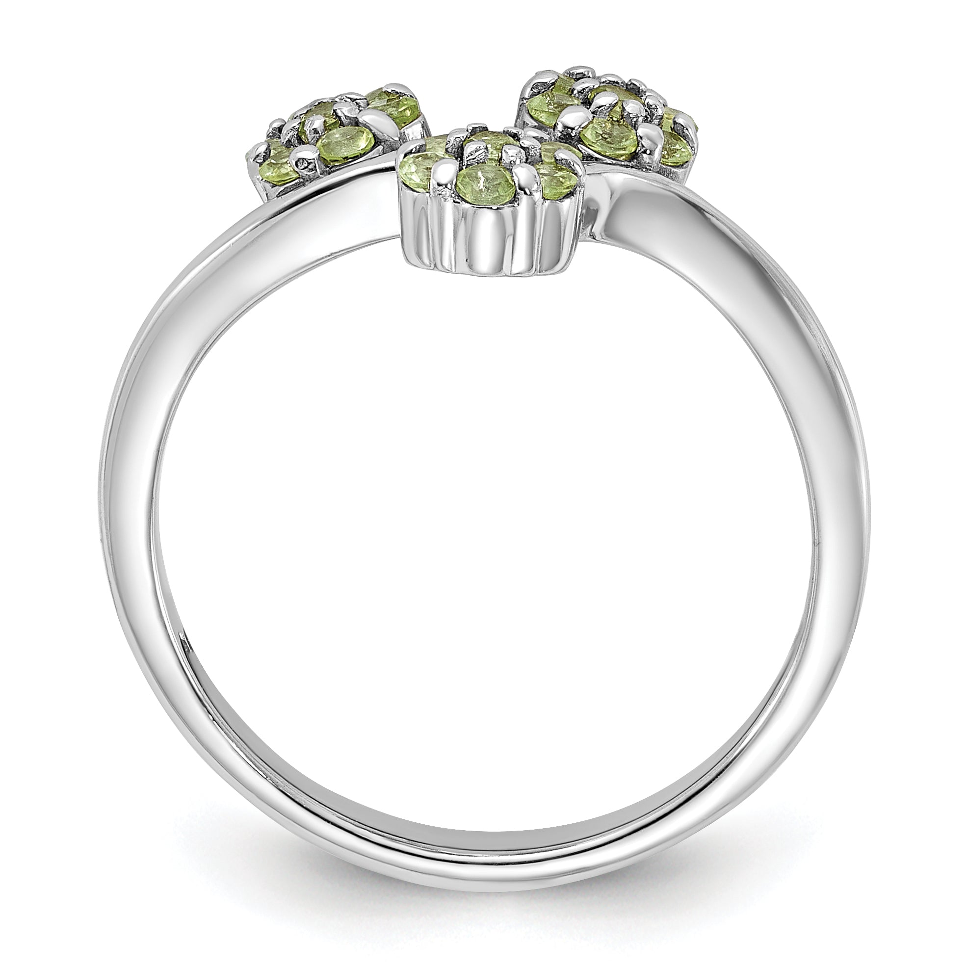 Sterling Silver Rhodium-plated Peridot Flowers Ring