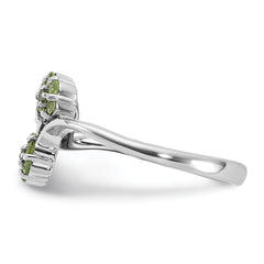 Sterling Silver Rhodium-plated Peridot Flowers Ring