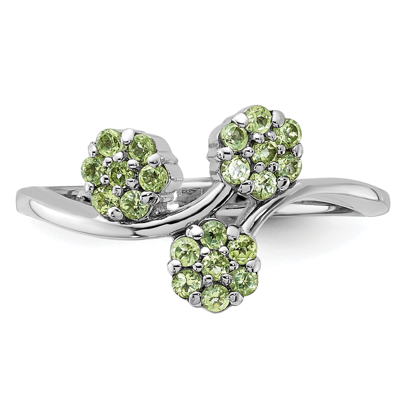 Sterling Silver Rhodium-plated Peridot Flowers Ring