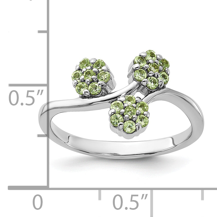 Sterling Silver Rhodium-plated Peridot Flowers Ring