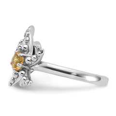 Sterling Silver Rh-plated Smoky Quartz and Citrine Turtle and Starfish Ring