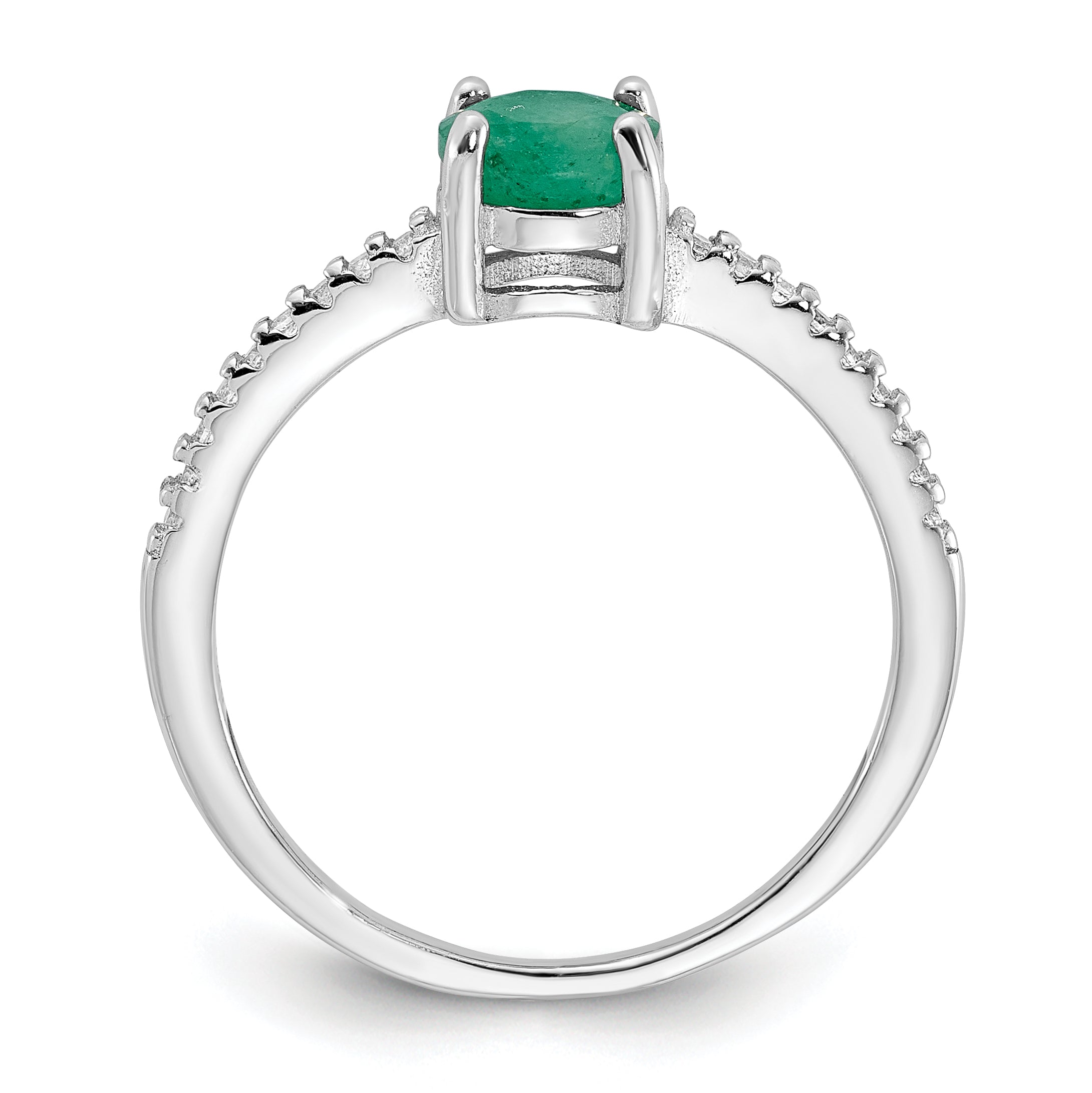 Sterling Silver Rh-plated-plated  1.0EM Emerald and .12WT White Topaz Ring