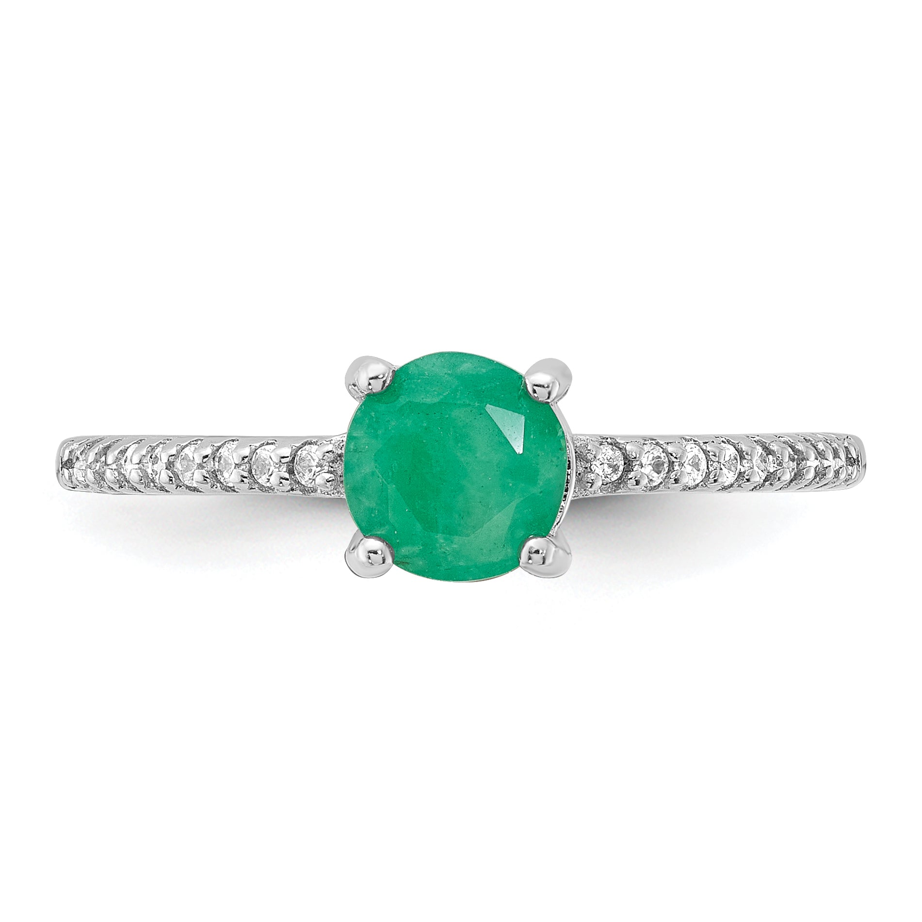 Sterling Silver Rh-plated-plated  1.0EM Emerald and .12WT White Topaz Ring