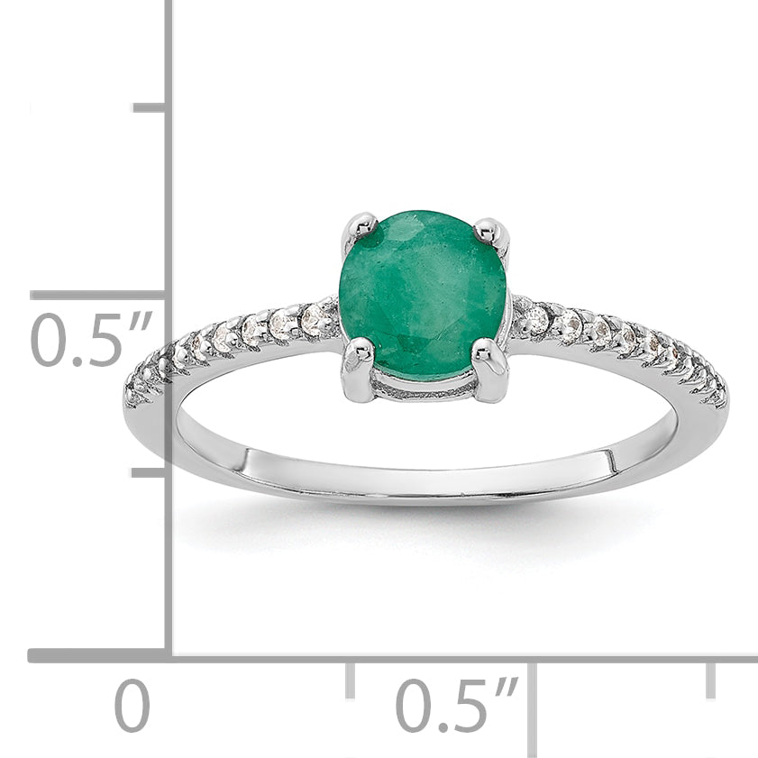 Sterling Silver Rh-plated-plated  1.0EM Emerald and .12WT White Topaz Ring