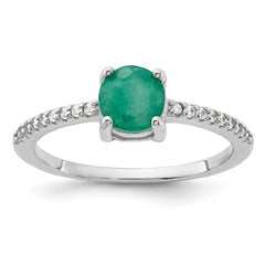 Sterling Silver Rh-plated-plated  1.0EM Emerald and .12WT White Topaz Ring