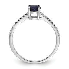 Sterling Silver Rh-plated-plated .81S Sapphire and .12WT White Topaz Ring