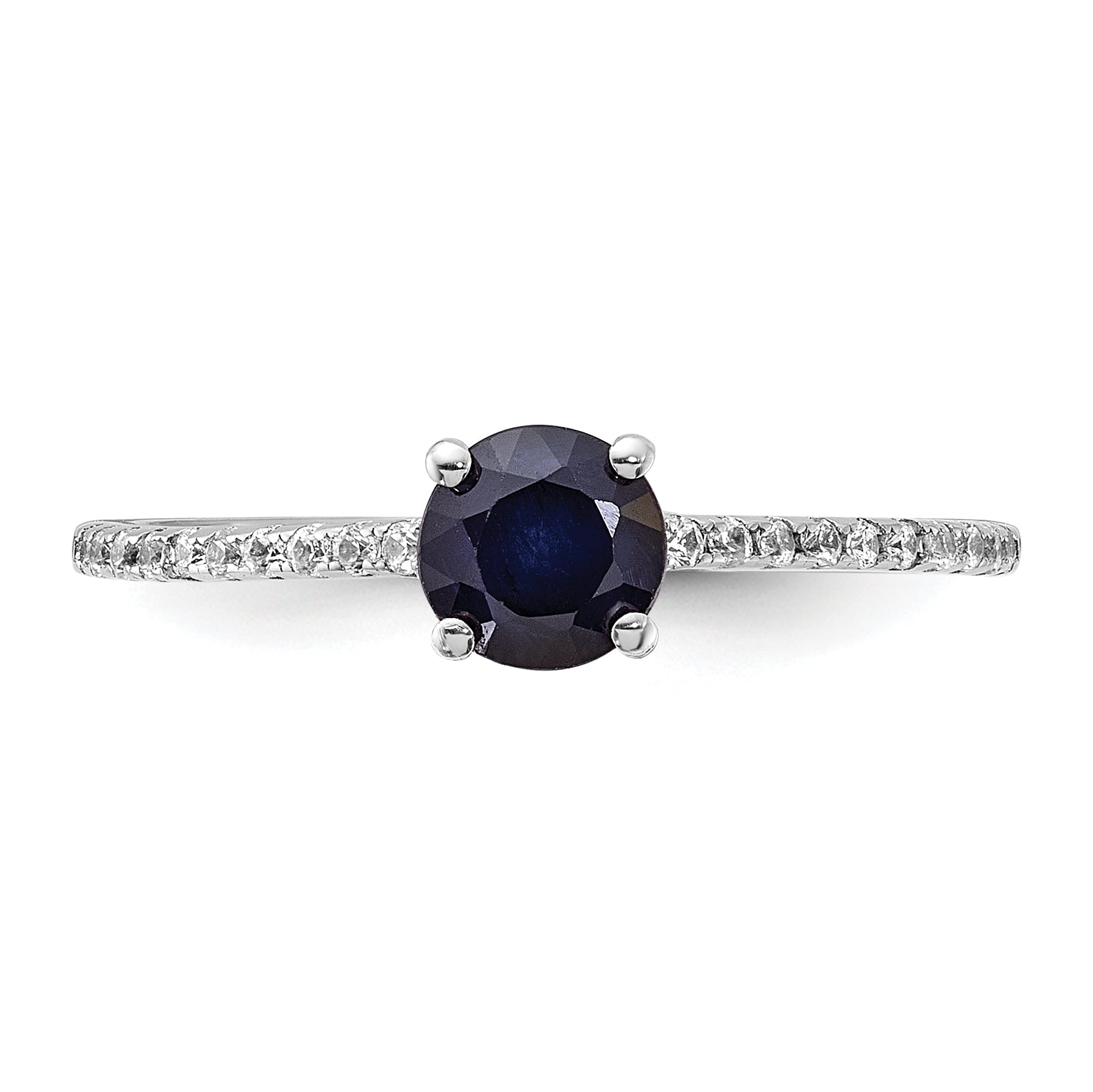 Sterling Silver Rh-plated-plated .81S Sapphire and .12WT White Topaz Ring