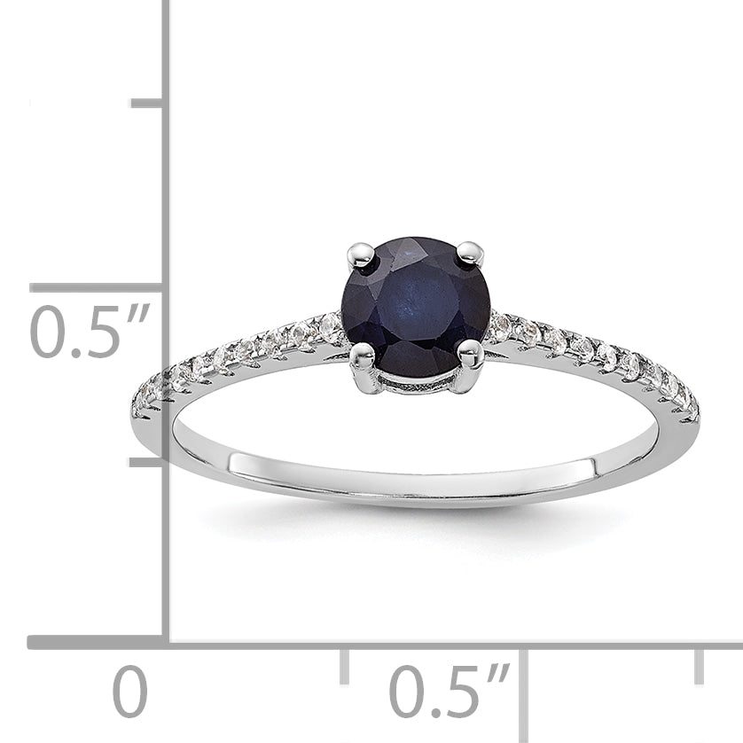 Sterling Silver Rh-plated-plated .81S Sapphire and .12WT White Topaz Ring