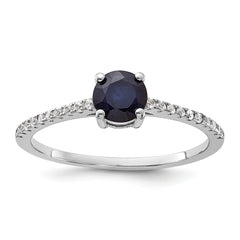 Sterling Silver Rh-plated-plated .81S Sapphire and .12WT White Topaz Ring