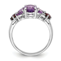 Sterling Silver Rh-plated Amethyst Pk Quartz Garnet and White Topaz Ring