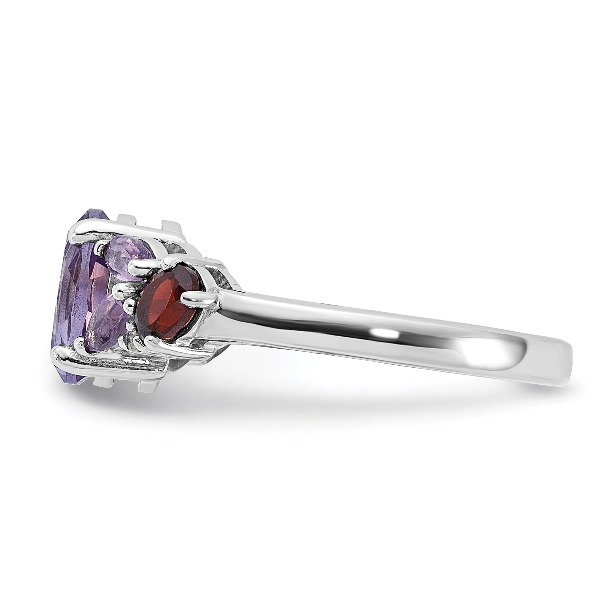 Sterling Silver Rh-plated Amethyst Pk Quartz Garnet and White Topaz Ring