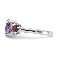 Sterling Silver Rh-plated Amethyst Pk Quartz Garnet and White Topaz Ring