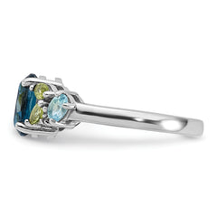 SS Rhodium London Lt.Swiss Blue/White Topaz and Peridot Ring