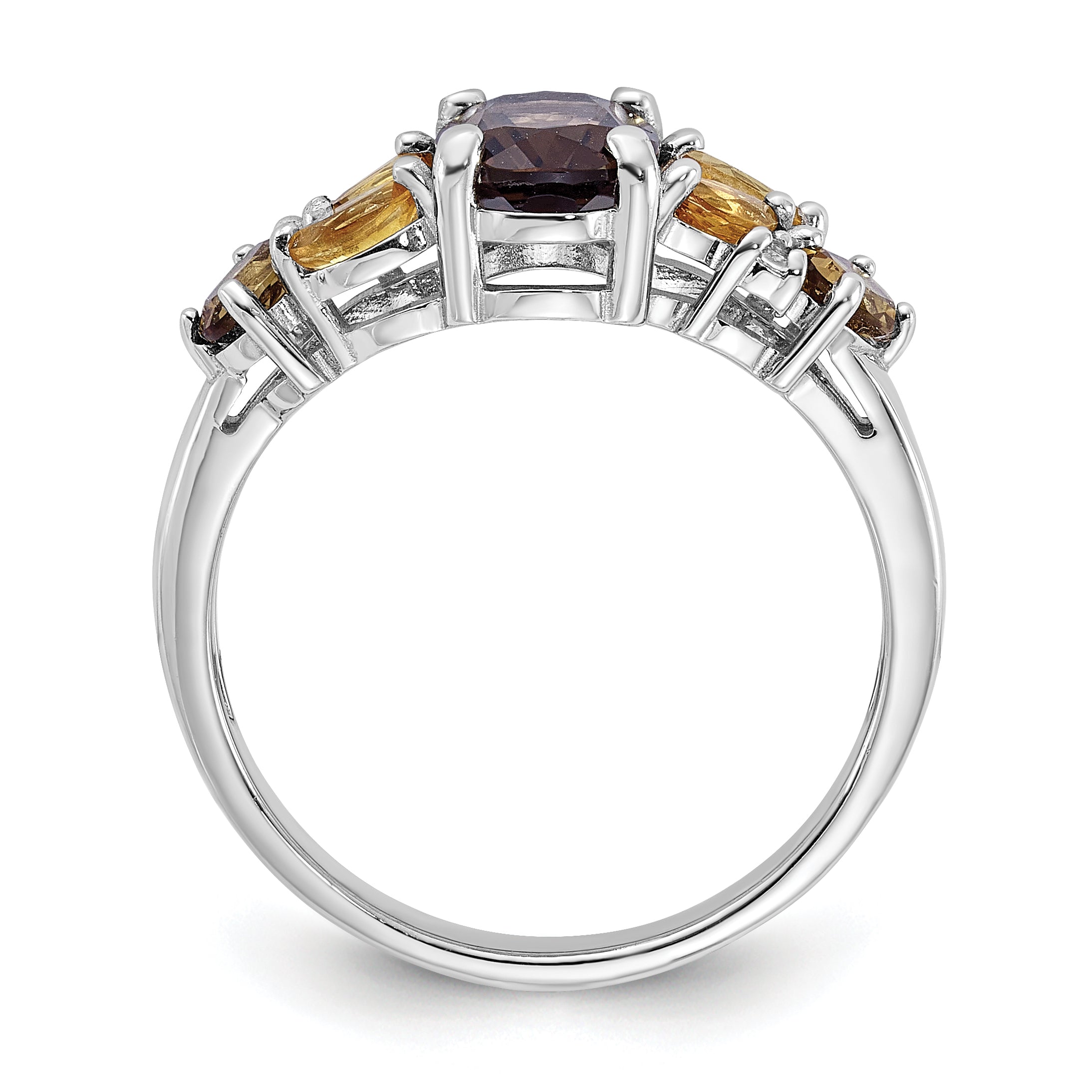 SS Rhodium Smoky and Whiskey Quartz Citrine White Topaz Ring