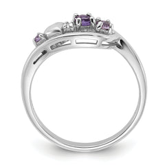 SS Rhodium-plated Amethyst Pink Quartz and CZ with Heart Ring