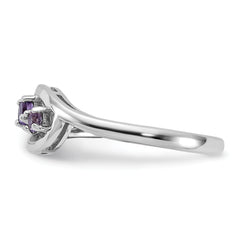 SS Rhodium-plated Amethyst Pink Quartz and CZ with Heart Ring