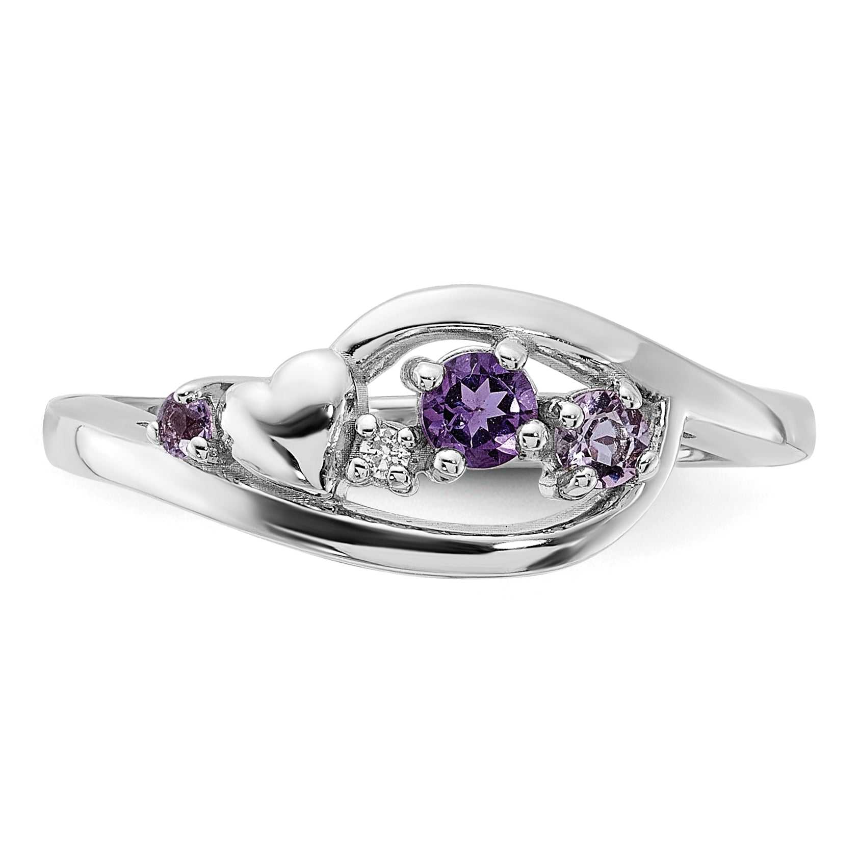 SS Rhodium-plated Amethyst Pink Quartz and CZ with Heart Ring
