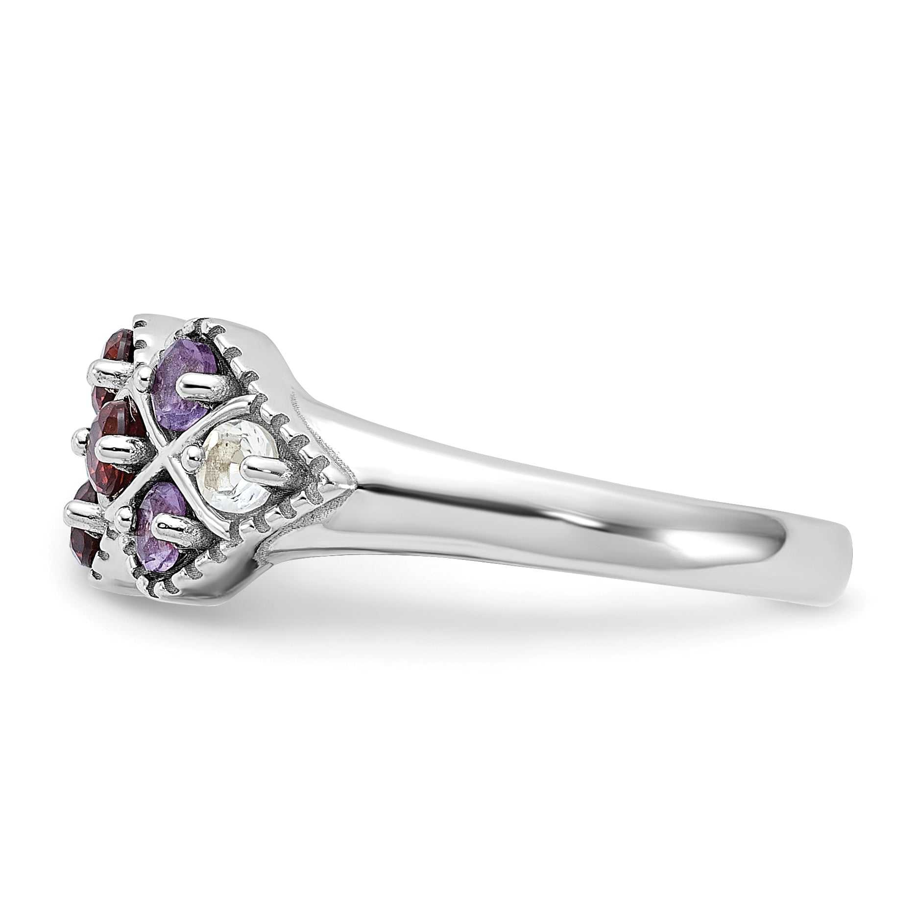 Sterling Silver Rhodium-plated Garnet Amethyst and White Topaz Ring