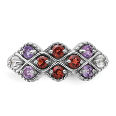 Sterling Silver Rhodium-plated Garnet Amethyst and White Topaz Ring