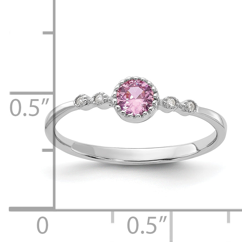 SS Rhodium-plated .37Pink and .02White Created Sapphire Ring