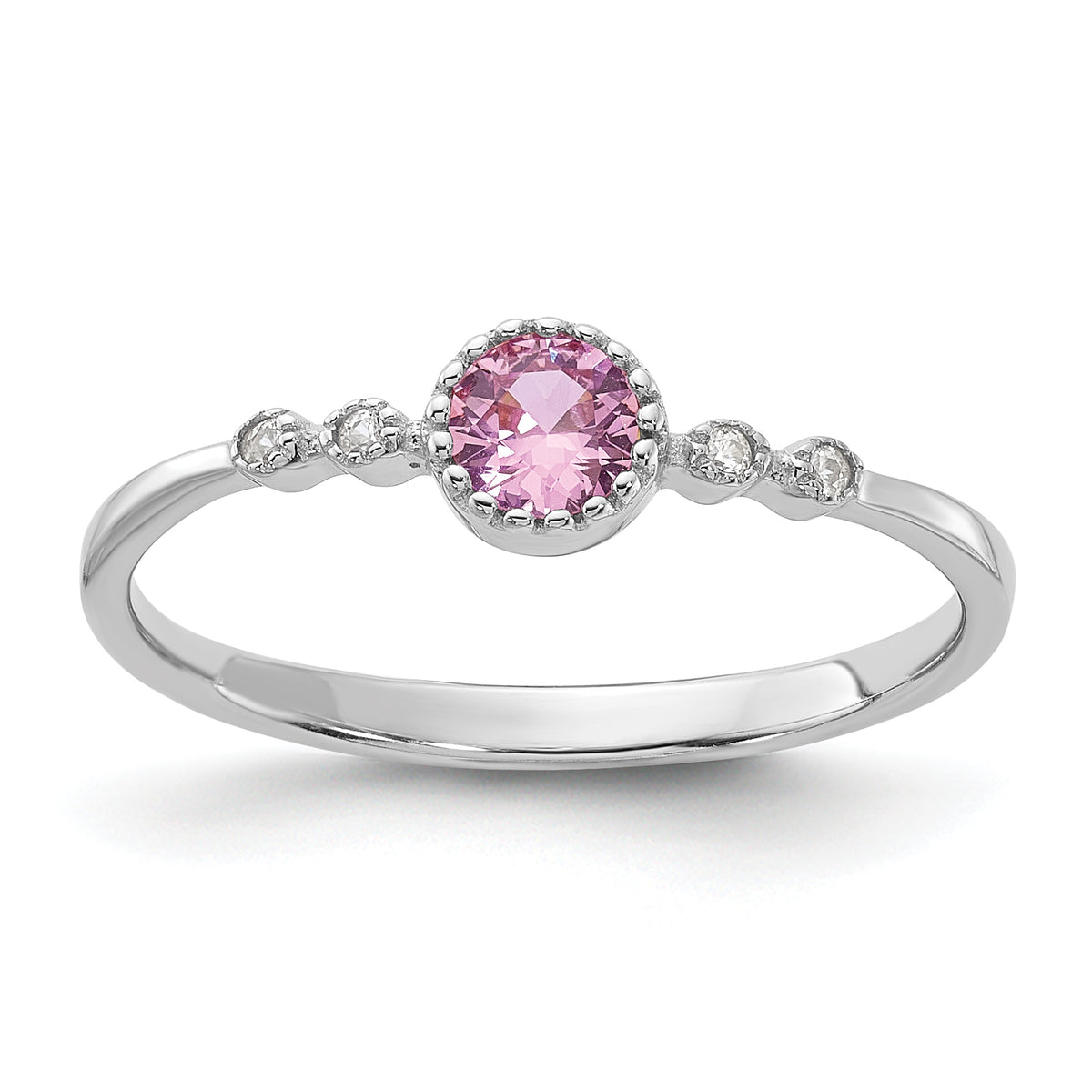 SS Rhodium-plated .37Pink and .02White Created Sapphire Ring